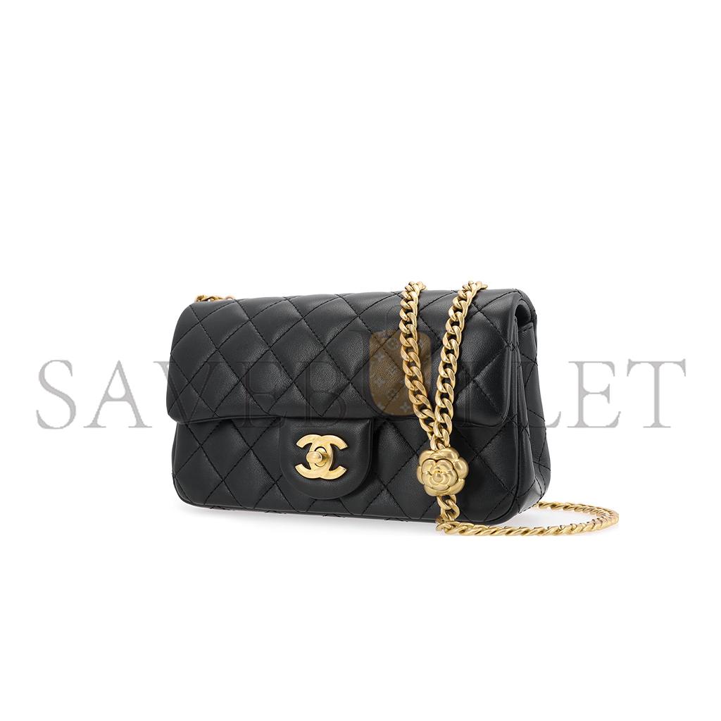 CHANEL MASTER SHEEPSKIN CHAIN BAG SHOULDER BAG CROSSBODY BAG MINI WOMEN'S BLACK (20*13*7cm) 